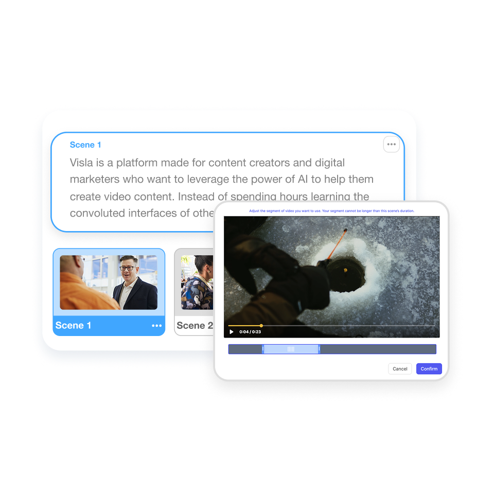 Visla’s scene-based video editor used in the case study video creator to polish each video section.